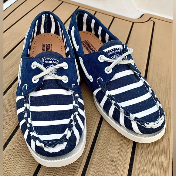Limited Edition Women’s 7 Sebago x Armor Lux Blue White Striped Dockside Loafers - Picture 16 of 16